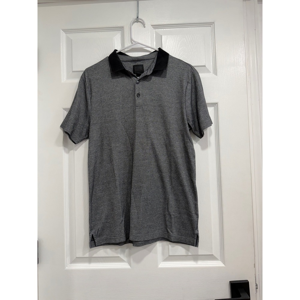 14th & Union Mens Small Grey Micro Pattern Polo Shirt Black Contrast Collar 0072